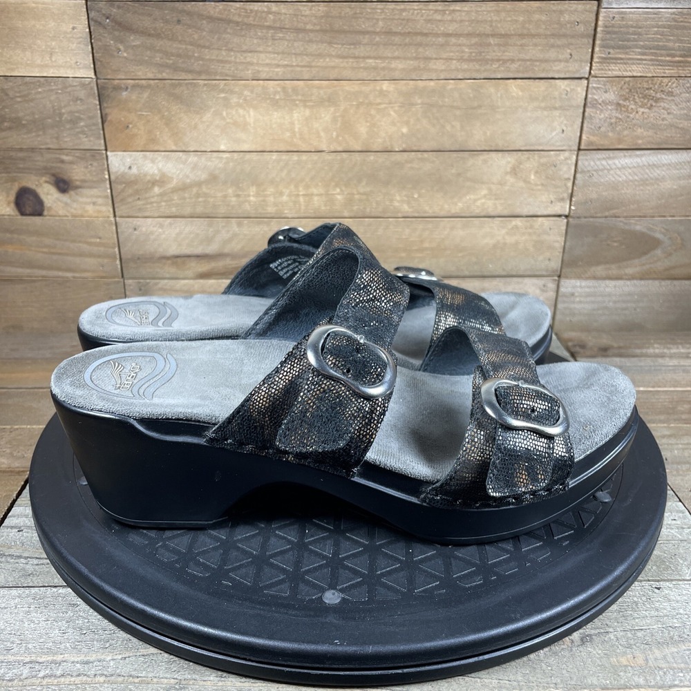 Dansko Womens Size 7 US Sophie Sandal Slides Speckled Snake Brown/Black Eur 37